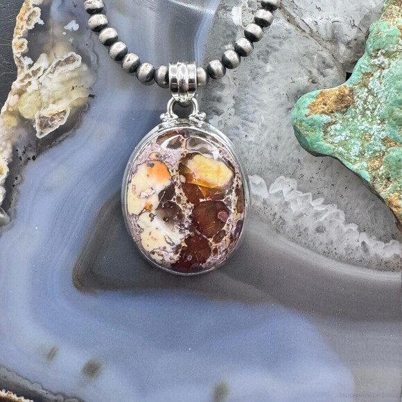Sterling Silver Southwestern Style Oval Mexican Fire Opal Pendant For Women - Picture 2 of 10